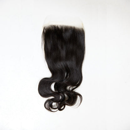 Black hair extension with a lace front on a white background